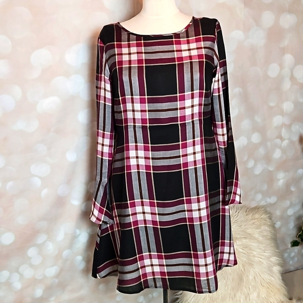 Loft | Black Plaid Dress With Tie Back